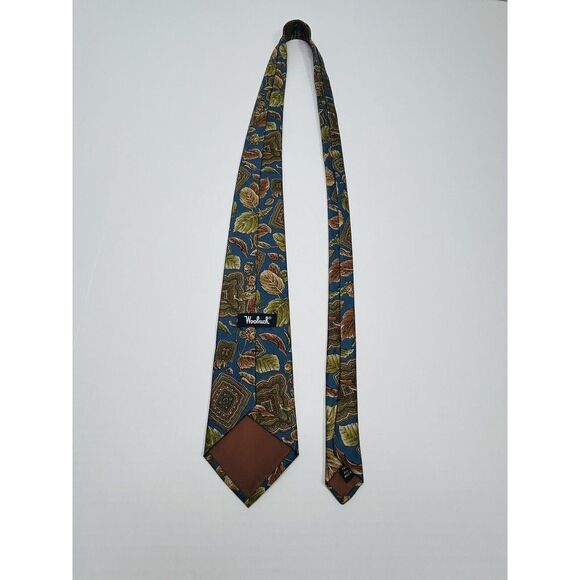 Woolrich Silk Tie Men's Nature Themed Blue, Brown, Green - Picture 4 of 8